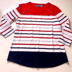 Karen Scott Sport Nautical stripe 3/4 sleeve shirt women’s top red black small